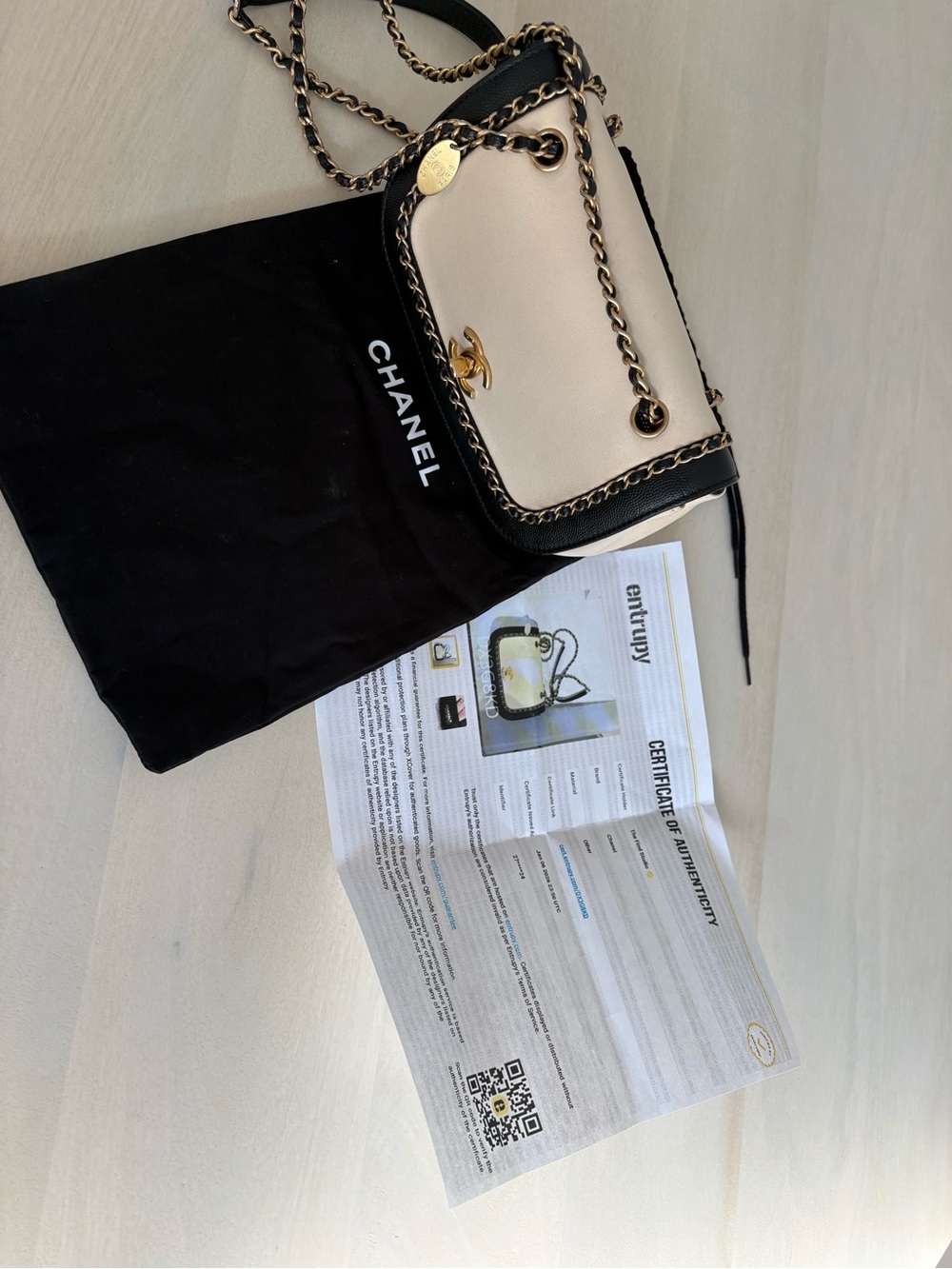 CHANEL Cream and Black Chain Trim Flap Crossbody Bag - Picture 16 of 16
